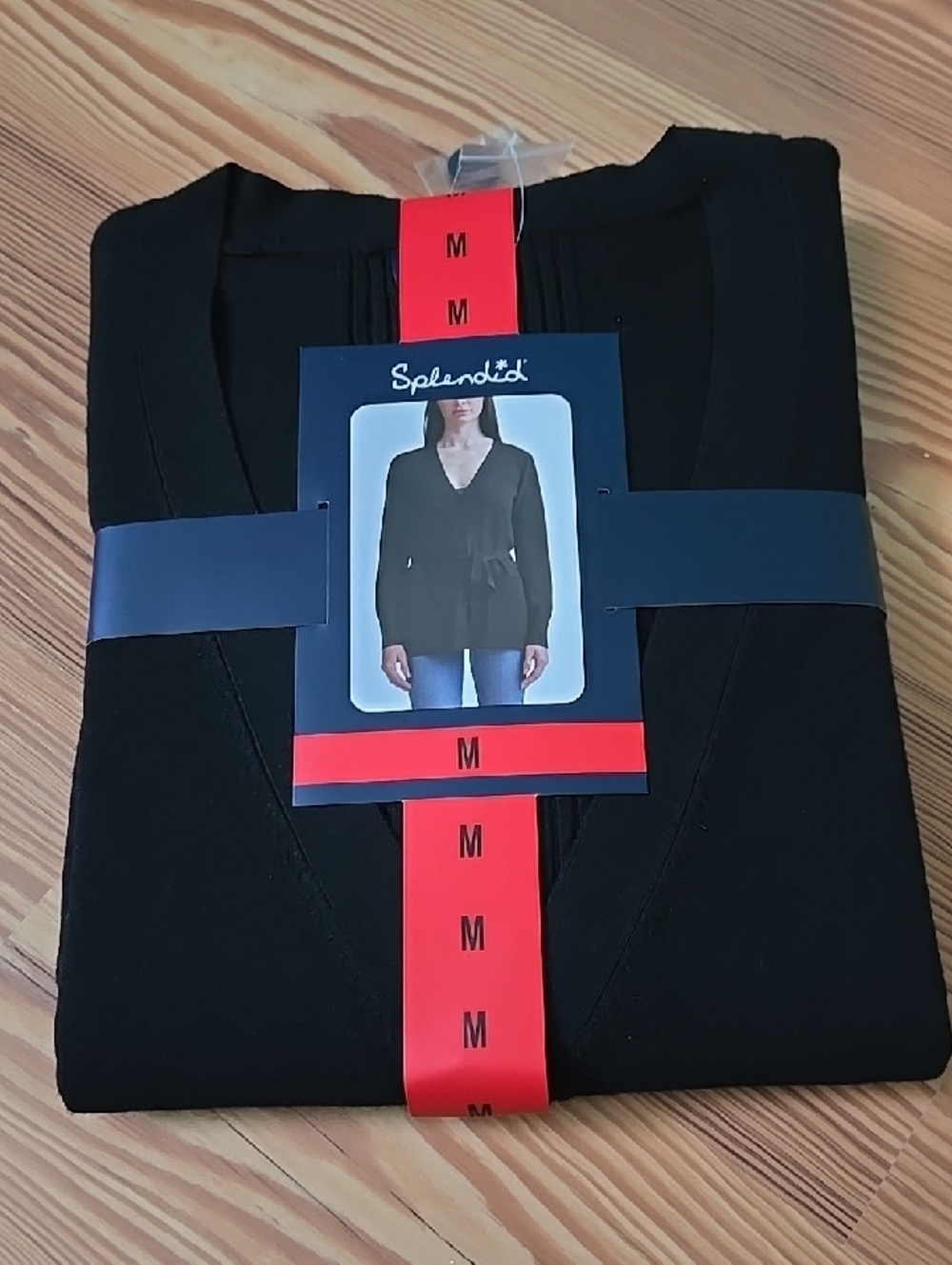 Splendid Black V-Neck Wrap Carnigan Tie